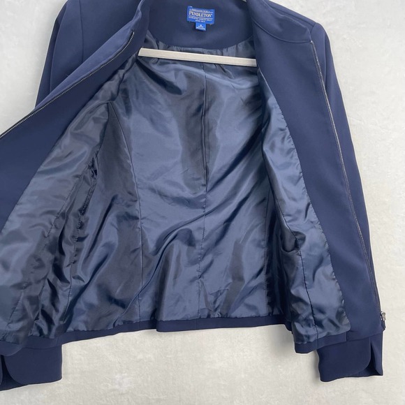 Pendleton‎ Navy Blue Zip Front Mock Neck Blazer Jacket with Pocket 8P Petite - Picture 8 of 15